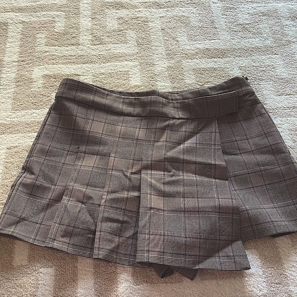 Zara Pleated Plaid Schoolgirl Skirt Women Side Zip Brown and Black Sz: Medium